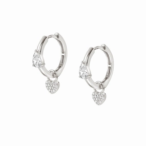 Nomination Lucentissima Earrings, Silver Hoop, Heart Pendant, White Cubic Zirconia, Silver