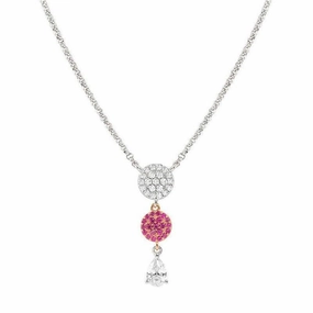 Nomination Lucentissima Necklace, Circle, Pear-Shape Pendant, Pink And White Cubic Zirconia, Silver
