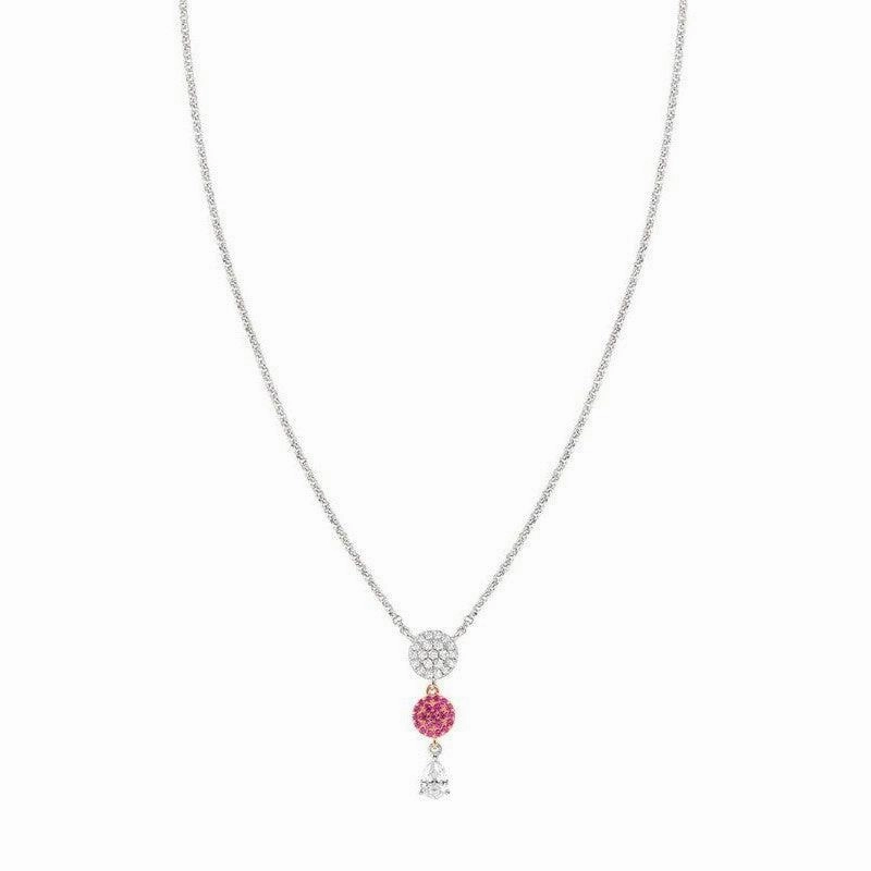 Nomination Lucentissima Necklace, Circle, Pear-Shape Pendant, Pink And White Cubic Zirconia, Silver