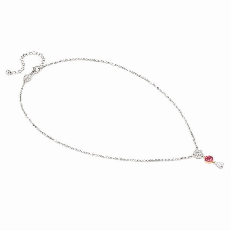 Nomination Lucentissima Necklace, Circle, Pear-Shape Pendant, Pink And White Cubic Zirconia, Silver