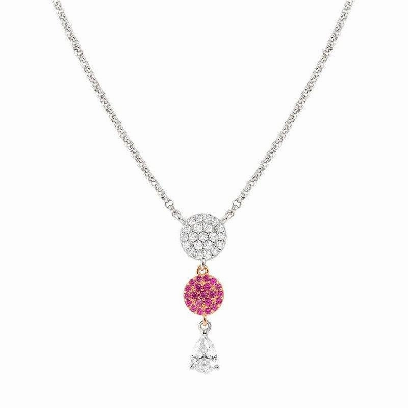 Nomination Lucentissima Necklace, Circle, Pear-Shape Pendant, Pink And White Cubic Zirconia, Silver
