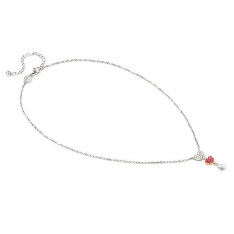 Nomination Lucentissima Necklace, Heart, Pear-Shape Pendant, Pink And White Cubic Zirconia, Silver
