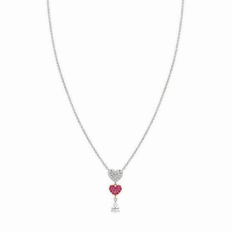 Nomination Lucentissima Necklace, Heart, Pear-Shape Pendant, Pink And White Cubic Zirconia, Silver
