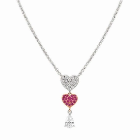 Nomination Lucentissima Necklace, Heart, Pear-Shape Pendant, Pink And White Cubic Zirconia, Silver