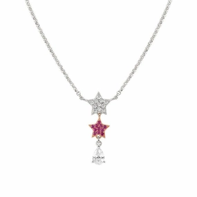 Nomination Lucentissima Necklace, Star, Pear-Shape Pendant, Pink And White Cubic Zirconia, Silver