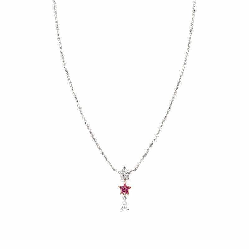 Nomination Lucentissima Necklace, Star, Pear-Shape Pendant, Pink And White Cubic Zirconia, Silver
