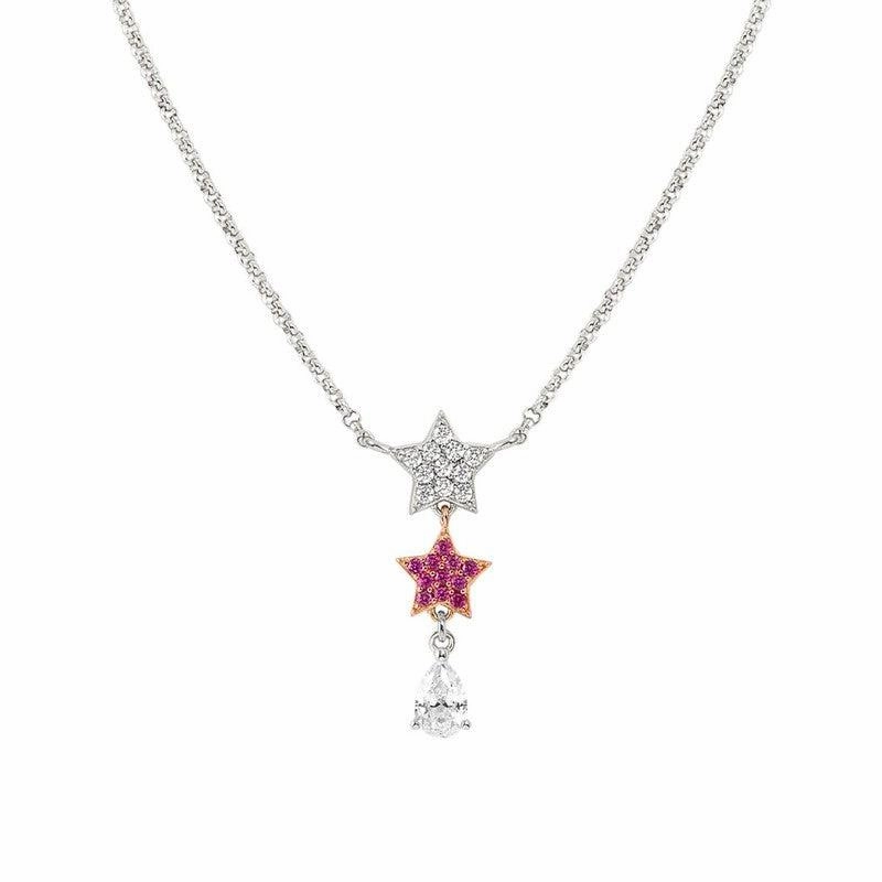 Nomination Lucentissima Necklace, Star, Pear-Shape Pendant, Pink And White Cubic Zirconia, Silver