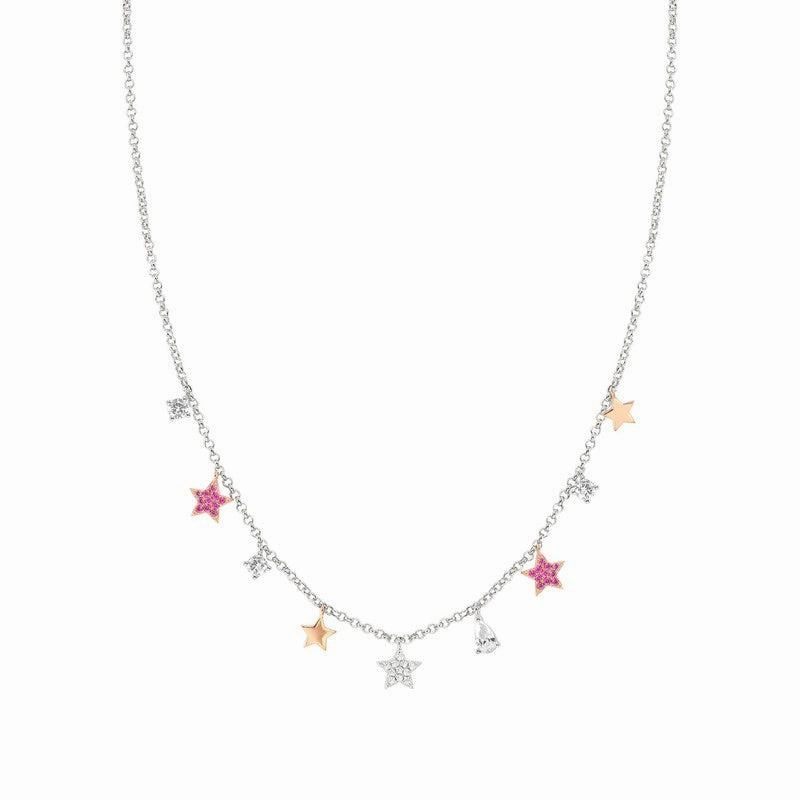 Nomination Lucentissima Necklace, Star Pendants, Pink And White Cubic Zirconia, Silver