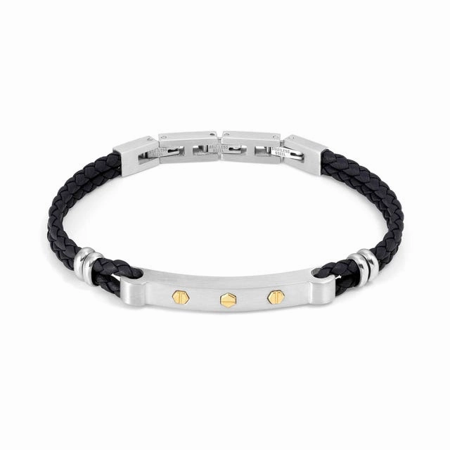 Nomination Manvision Bracelet, Hexagonal Screws, Synthetic Leather, Black, Stainless Steel