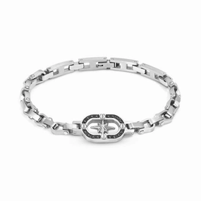 Nomination Manvision Bracelet, Wind Rose, Black Cubic Zirconia, Stainless Steel