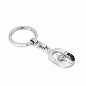 Nomination Manvision Keychain, Wind Rose, Cubic Zirconia, Stainless Steel