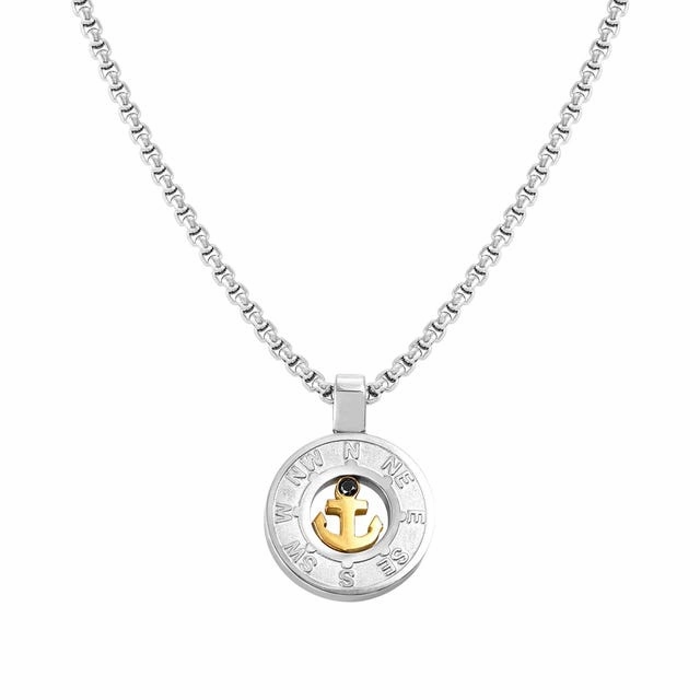 Nomination Manvision Necklace, Anchor, Round Pendant, Gold PVD, Stainless Steel