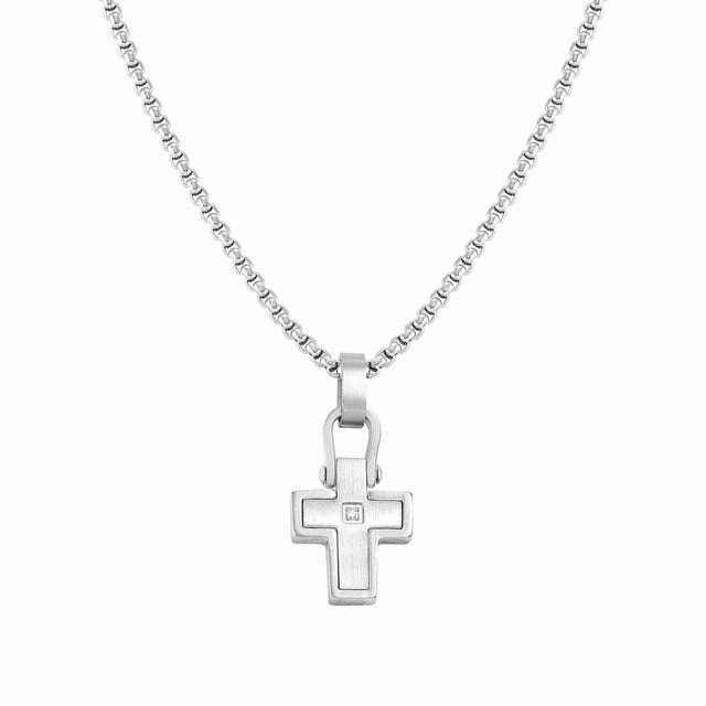 Nomination Manvision Necklace, Cross, White Cubic Zirconia, Stainless Steel