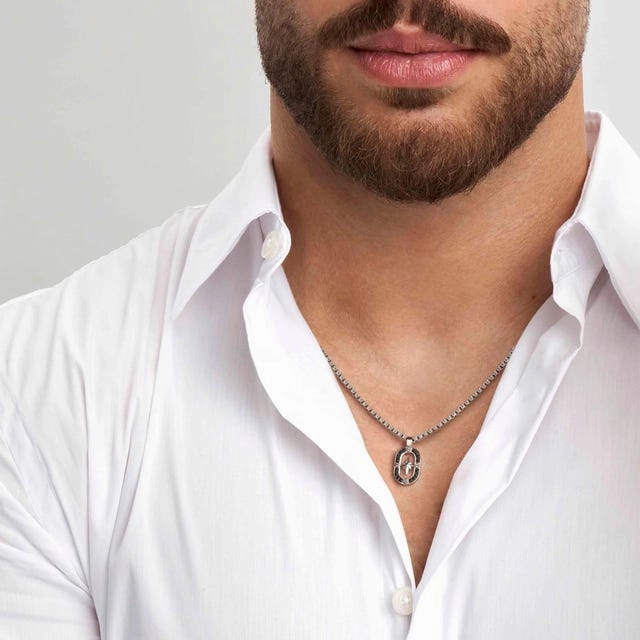 Nomination Manvision Necklace, Wind Rose, Black Cubic Zirconia, Stainless Steel