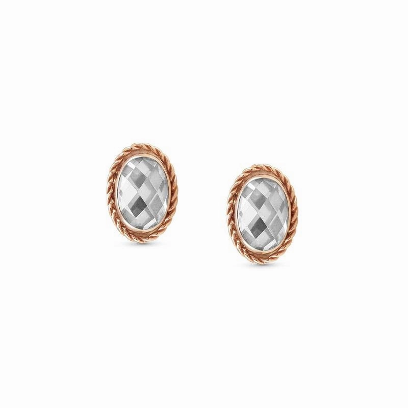 Nomination Oval Facet CZ RG Stud Earrings White
