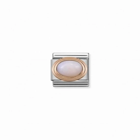 Nomination Rose Gold, Enamel with Oval Natural Stones Rose Quartz Link