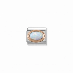 Nomination Rose Gold, Enamel with Oval Natural Stones White Opal Link
