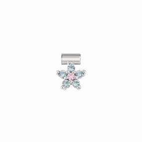 Nomination SeiMia Flora Pendant, Flower, Light Blue Cubic Zirconia, Silver