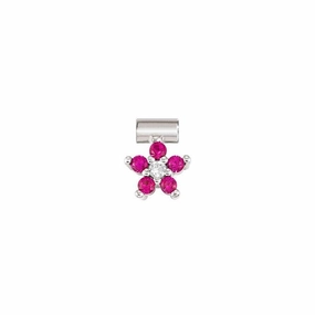 Nomination SeiMia Flora Pendant, Flower, Red Cubic Zirconia, Silver
