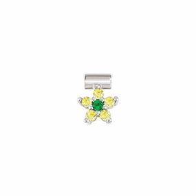 Nomination SeiMia Flora Pendant, Flower, Yellow Cubic Zirconia, Silver