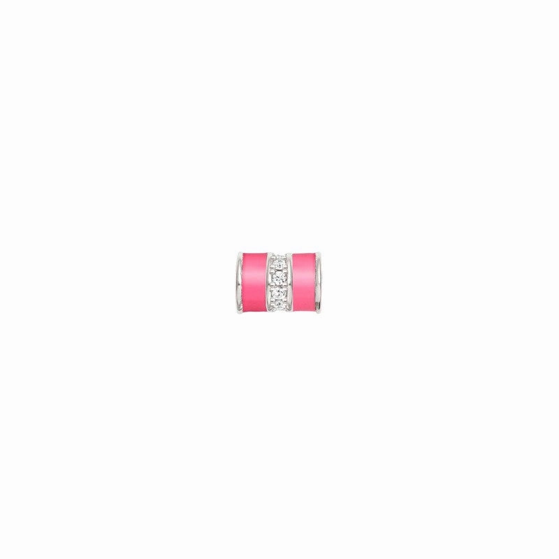 Nomination SeiMia Flora Spacer Tube, White Cubic Zirconia, Fuchsia Enamel, Silver