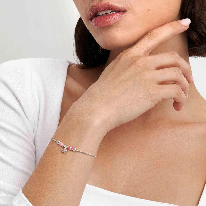 Nomination SeiMia Flora Spacer Tube, White Cubic Zirconia, Fuchsia Enamel, Silver
