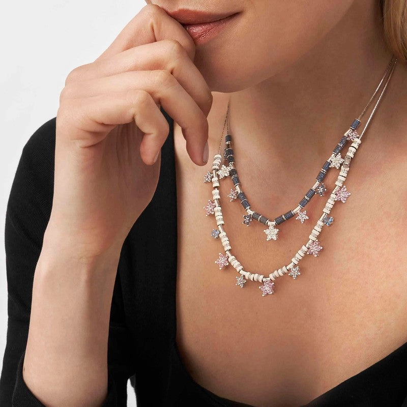 Nomination SeiMia Flora Spacer Tube, White Cubic Zirconia, White Enamel, Silver