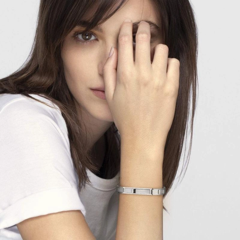 Nomination Trendsetter New York Bracelet, Smooth Plate, Cubic Zirconia, Silver, Stainless Steel