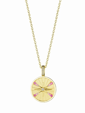 Ombr Pink Sapphire Starburst Medallion Necklace
