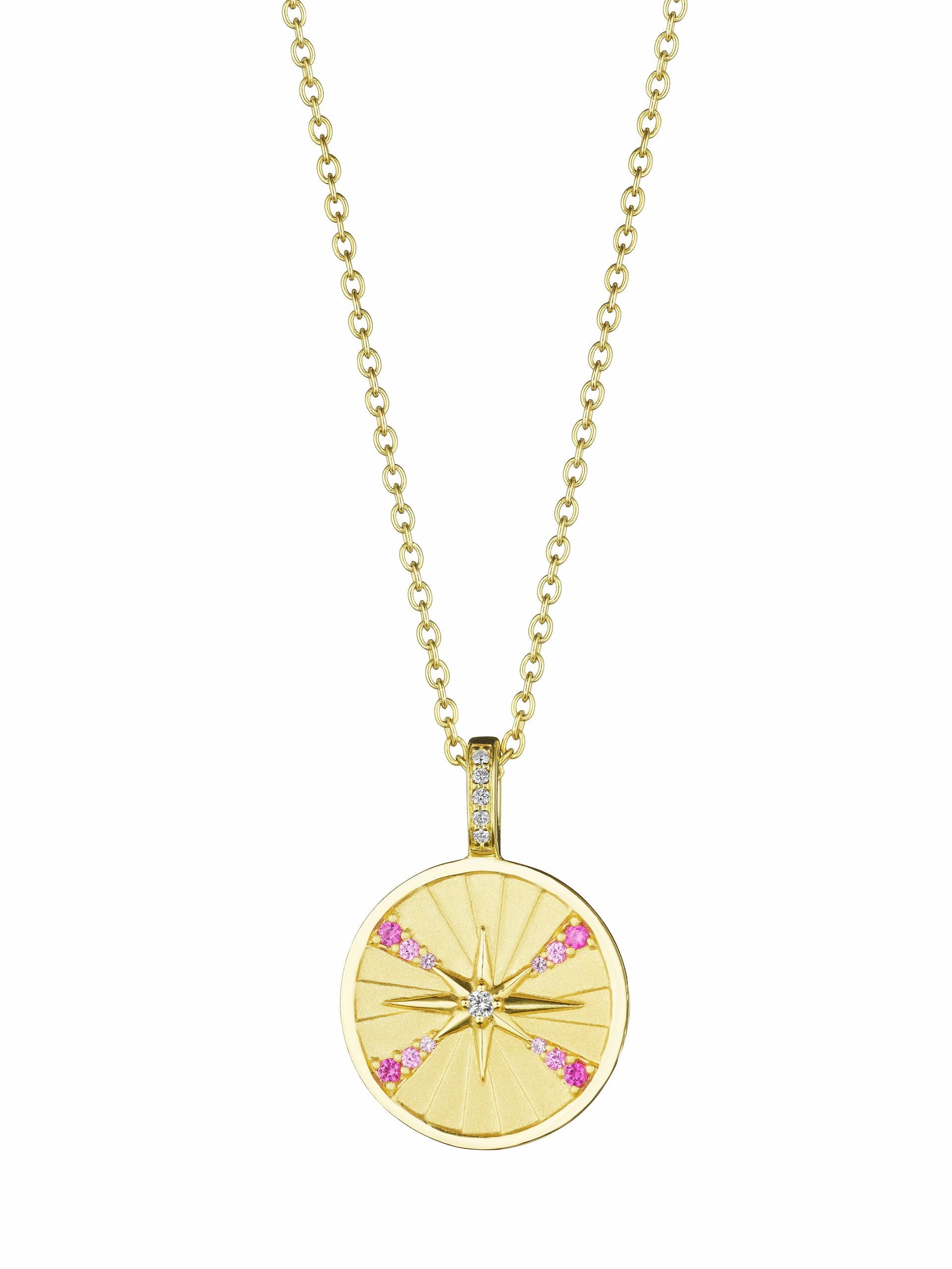 Ombr Pink Sapphire Starburst Medallion Necklace