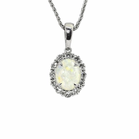 Opal and Diamond Halo Pendant