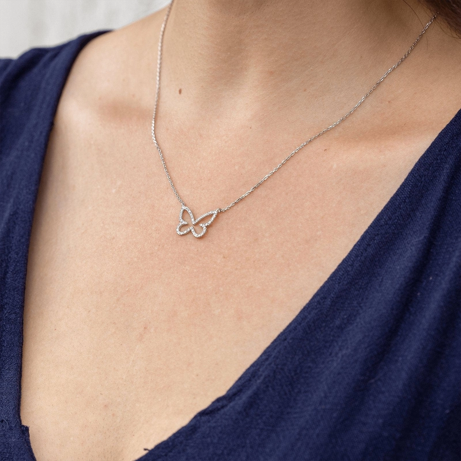 Open Butterfly Necklace with Diamonds