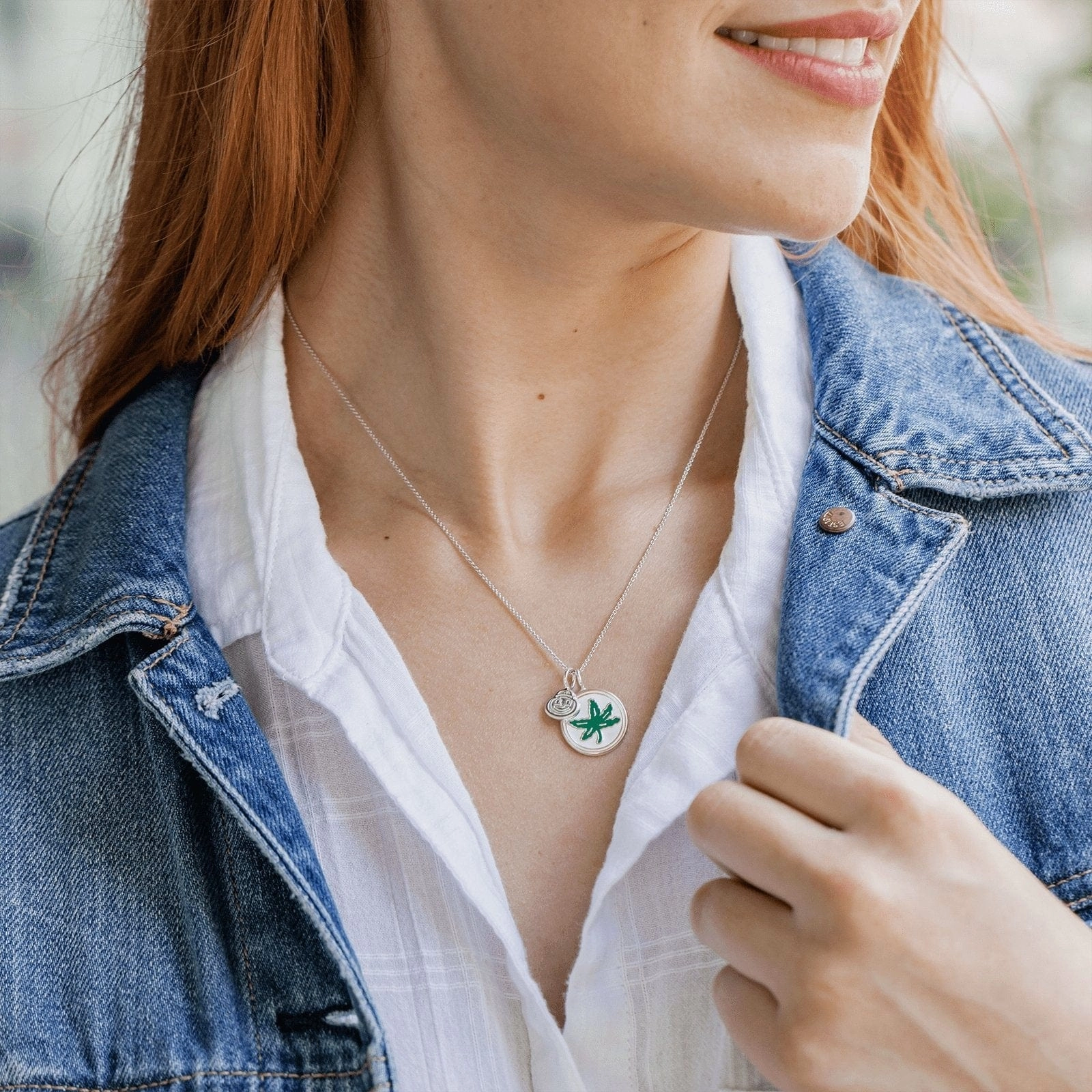 OSU Buckeye Leaf Charm with Green and White Enamel