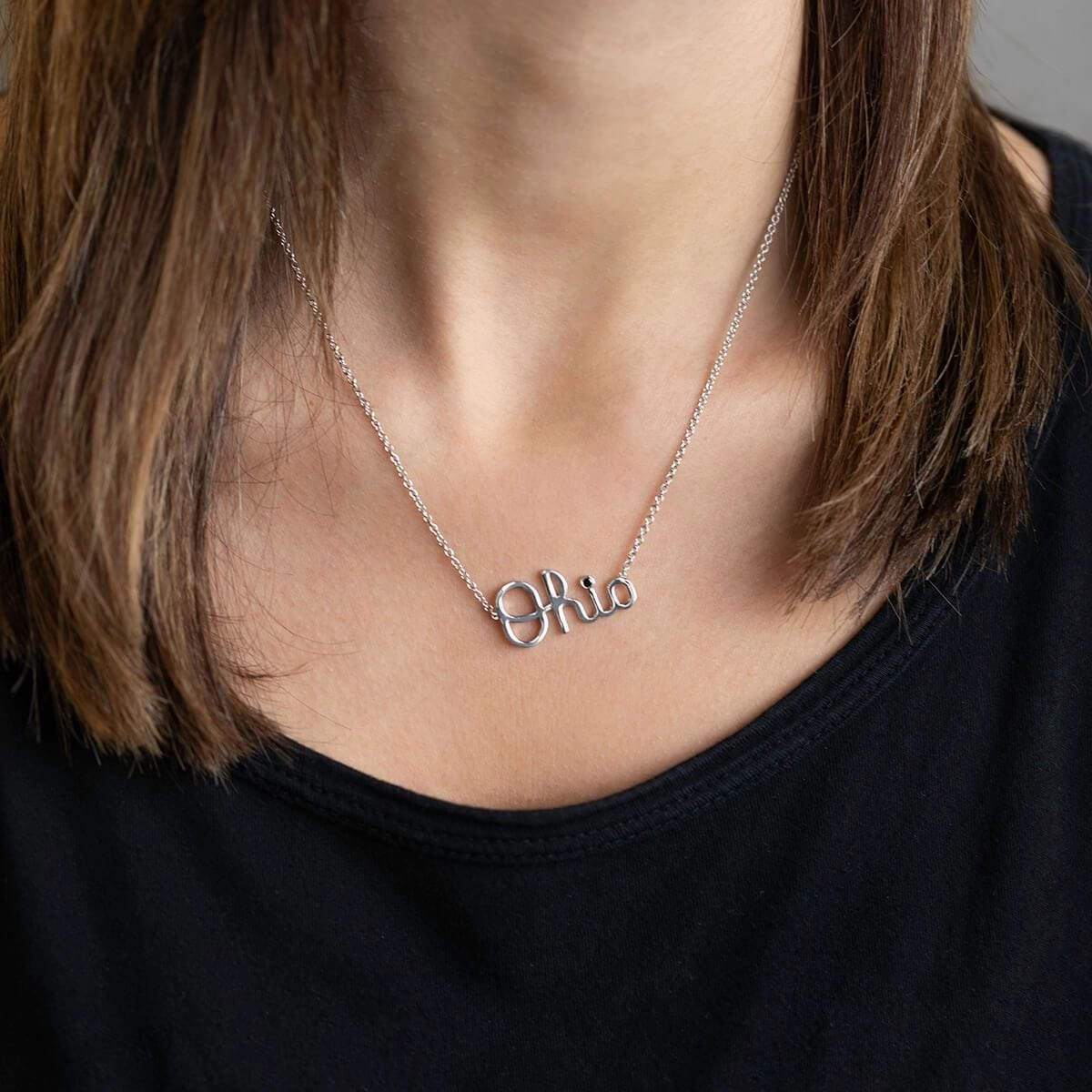 OSU Script Ohio Necklace with Black Diamond Accent