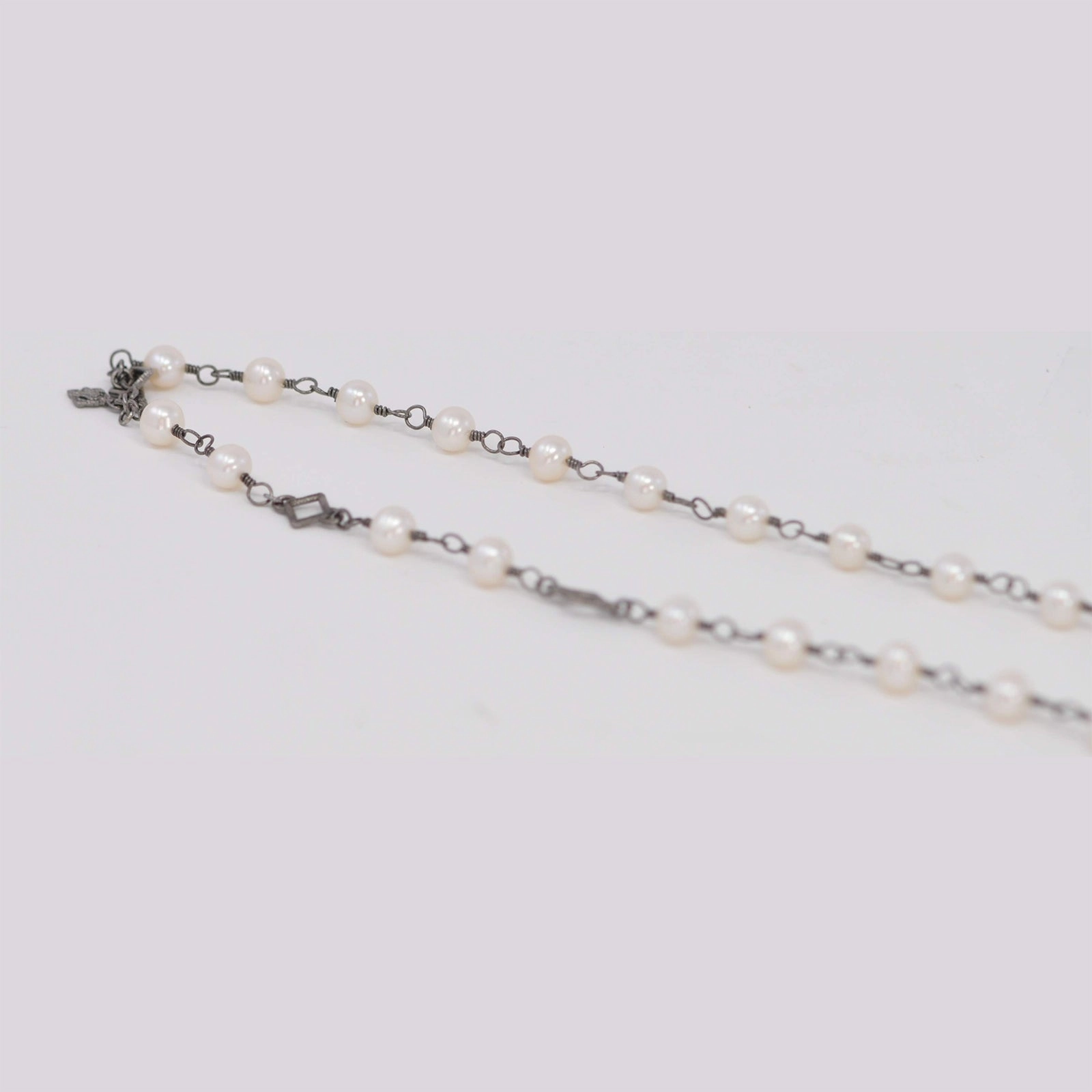 Pearl and Open Scroll Station Necklace