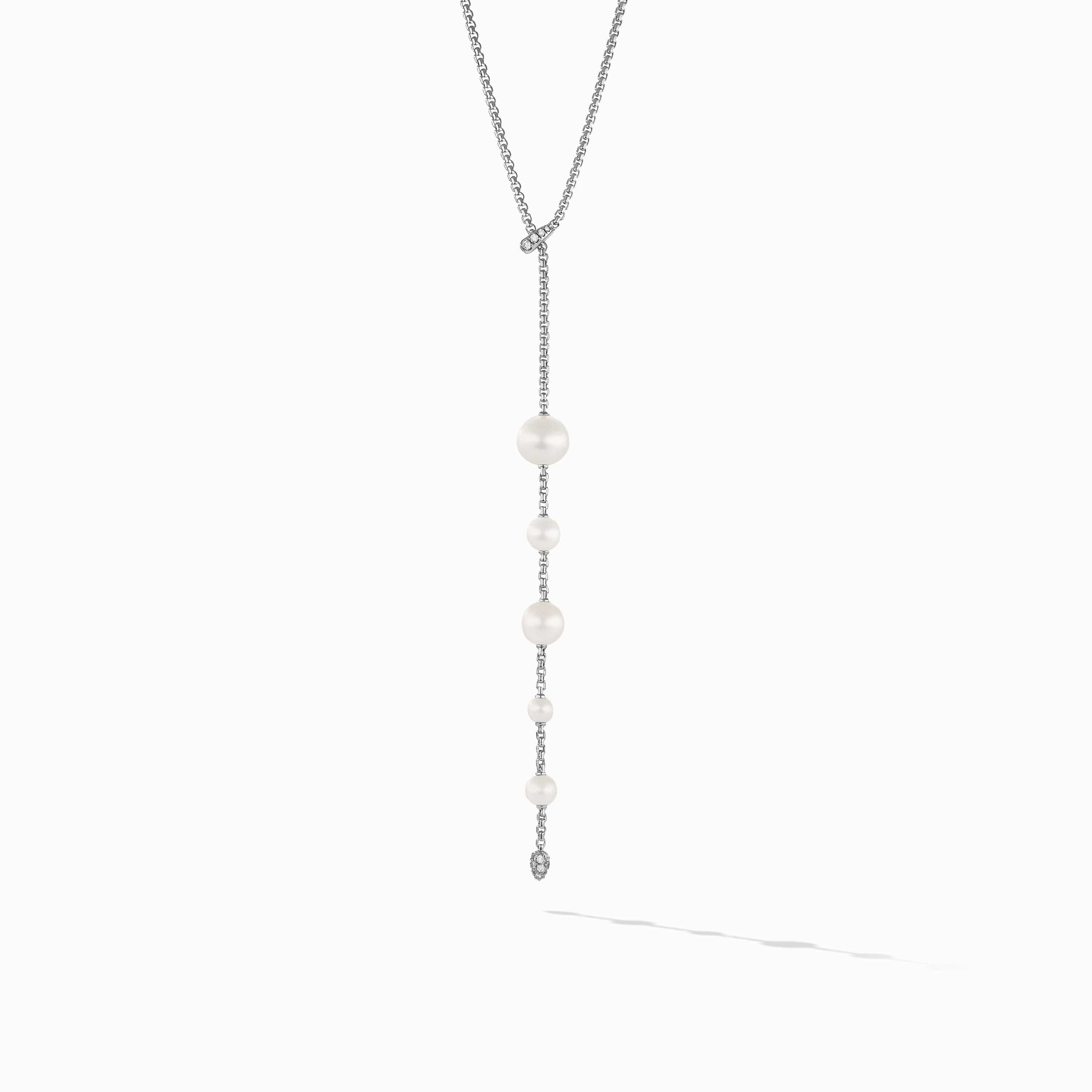 Pearl and Pave Necklace in Sterling Silver with Diamonds