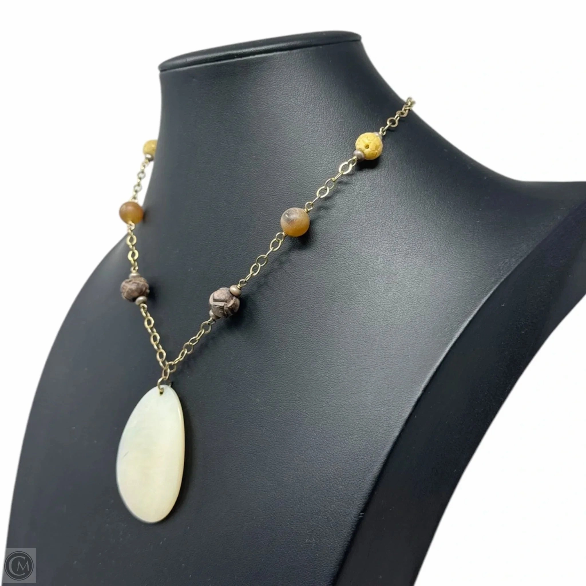 Pearl Pendant Carved Bead Statement Necklace By Liza Shtromberg