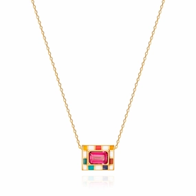 Pink Topaz & Enamel Let's Play Chess Mini Pendant