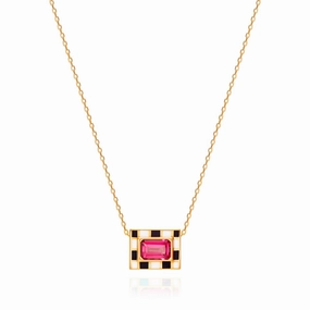 Pink Topaz & Enamel Let's Play Chess Mini Pendant