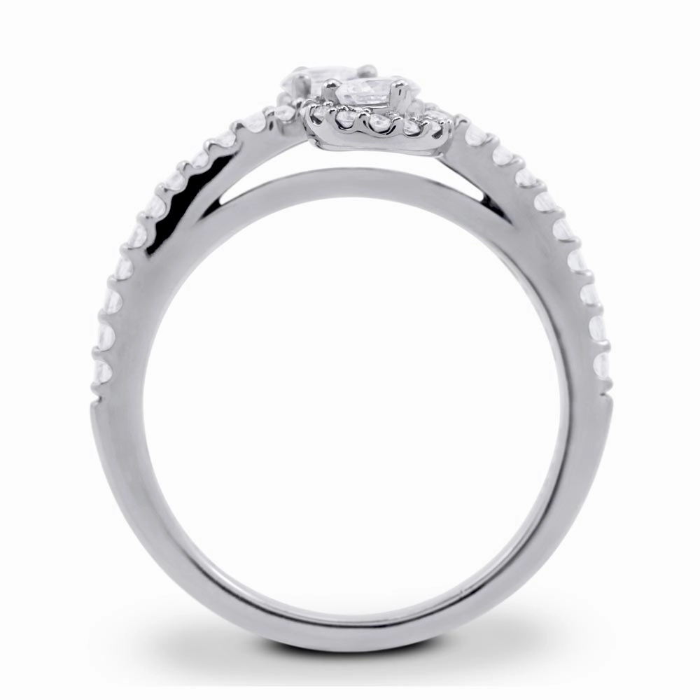 Platinum 0.50ct Round Brilliant Cut Diamond Crossover Toi Et Moi Ring With Diamond Shoulders And Halo