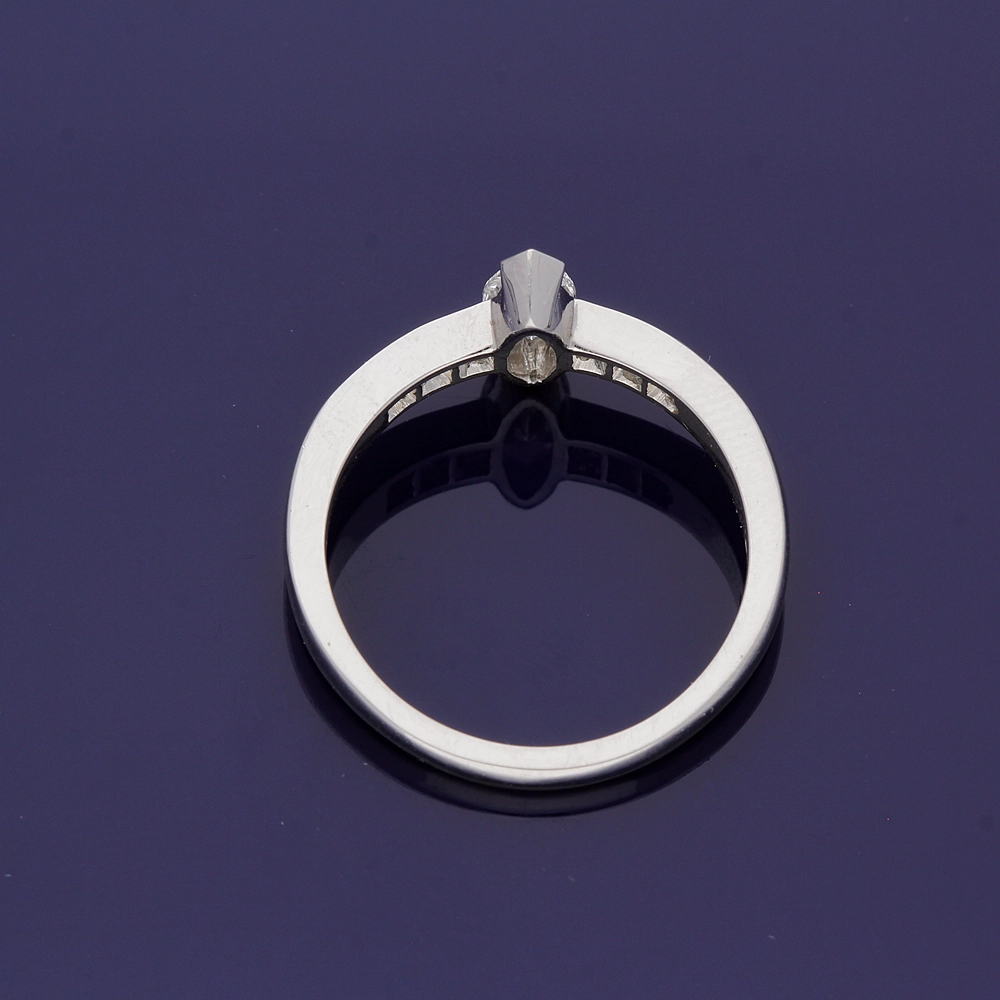 Platinum 0.51ct Marquise Cut Diamond Solitaire Ring with Princess Cut Diamond Set Shoulders