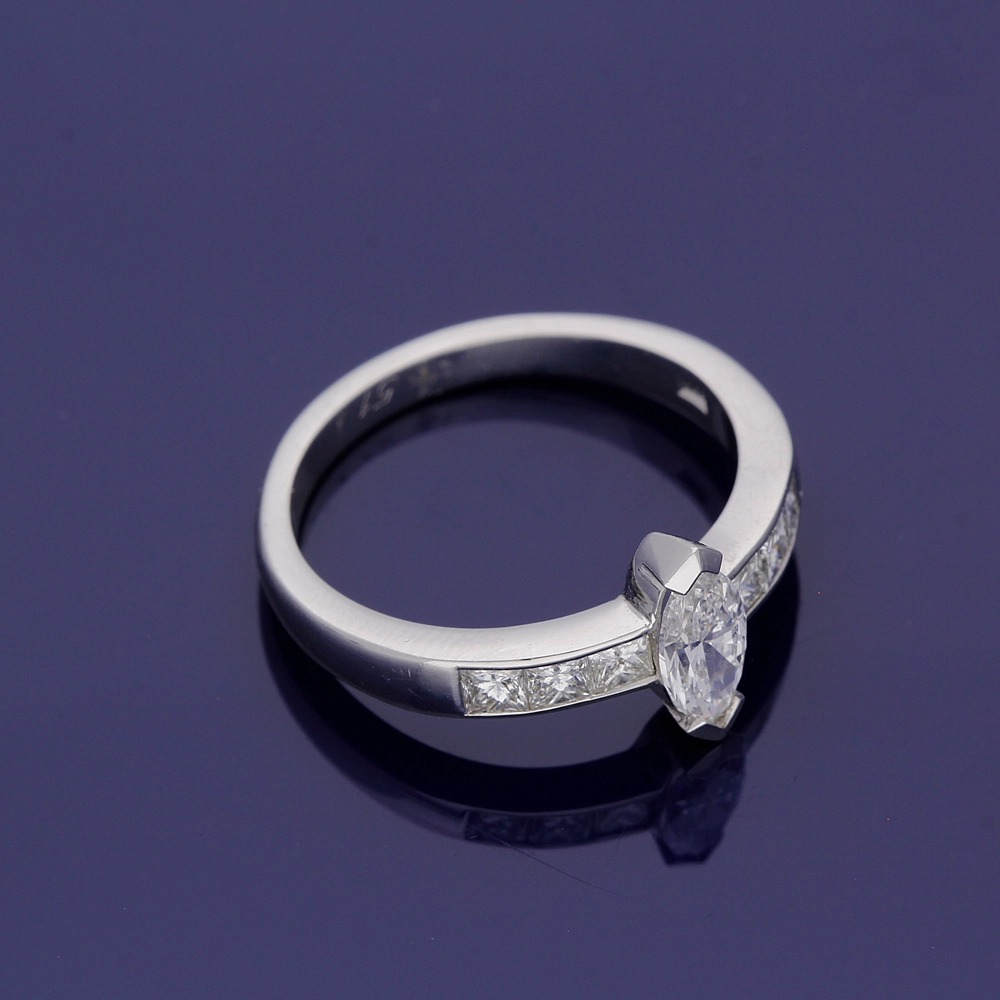 Platinum 0.51ct Marquise Cut Diamond Solitaire Ring with Princess Cut Diamond Set Shoulders