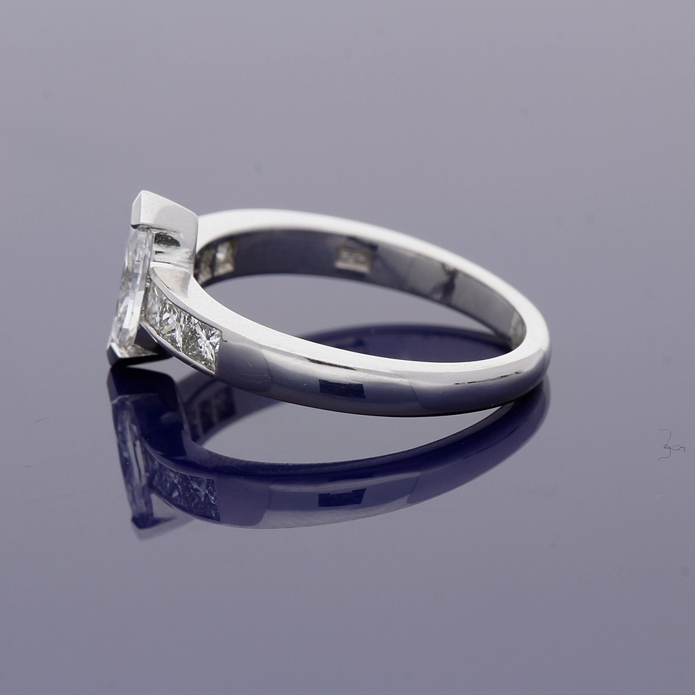 Platinum 0.51ct Marquise Cut Diamond Solitaire Ring with Princess Cut Diamond Set Shoulders