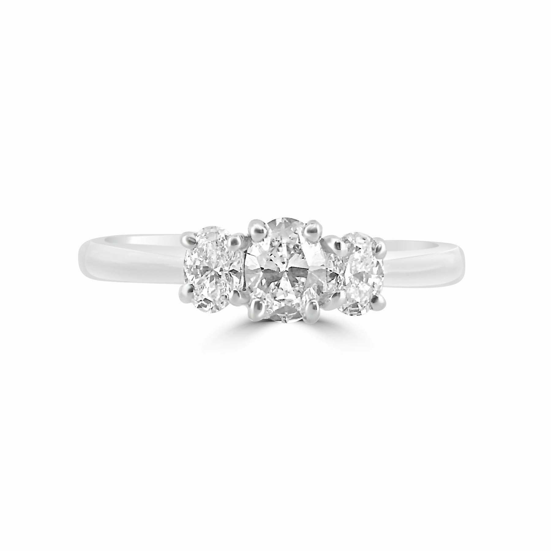Platinum 0.59ct Oval Cut Diamond Three Stone Engagement Ring