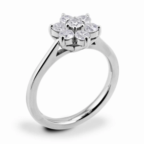 Platinum 0.75ct Round Brilliant Cut Diamond Seven Stone Flower Engagement Ring