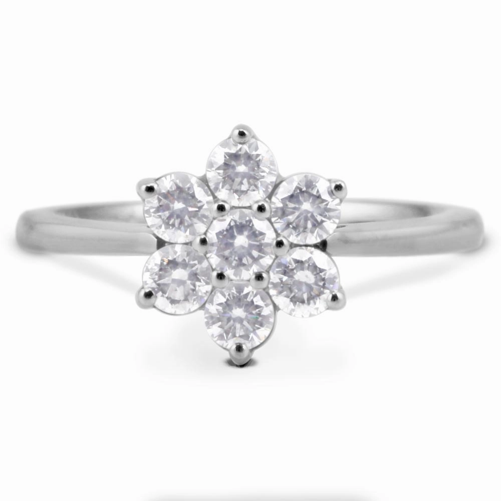 Platinum 0.75ct Round Brilliant Cut Diamond Seven Stone Flower Engagement Ring