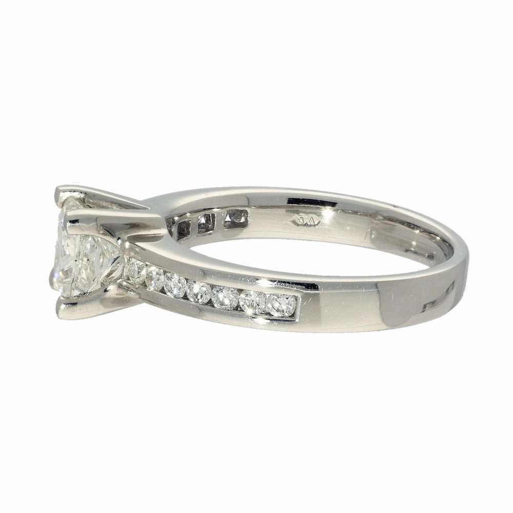 Platinum 0.91ct Certificated Princess Cut Solitaire Ring with Diamond Shoulders
