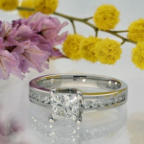 Platinum 0.91ct Certificated Princess Cut Solitaire Ring with Diamond Shoulders