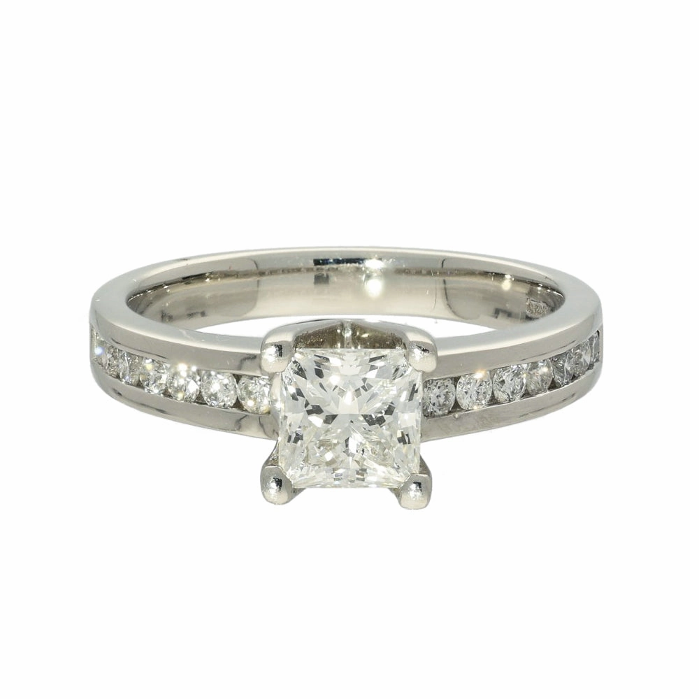 Platinum 0.91ct Certificated Princess Cut Solitaire Ring with Diamond Shoulders