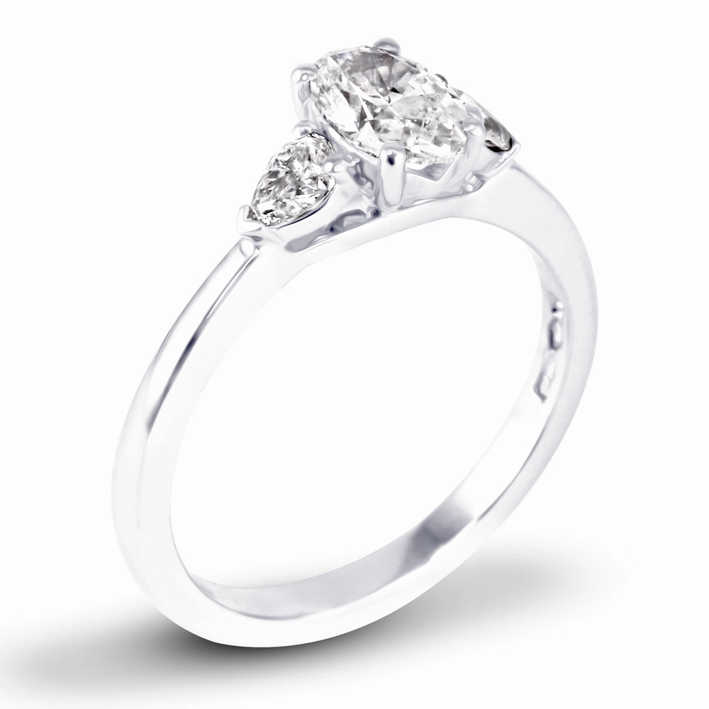 Platinum 1.00ct Oval and Pear Cut Diamond Three Stone Engagement Ring